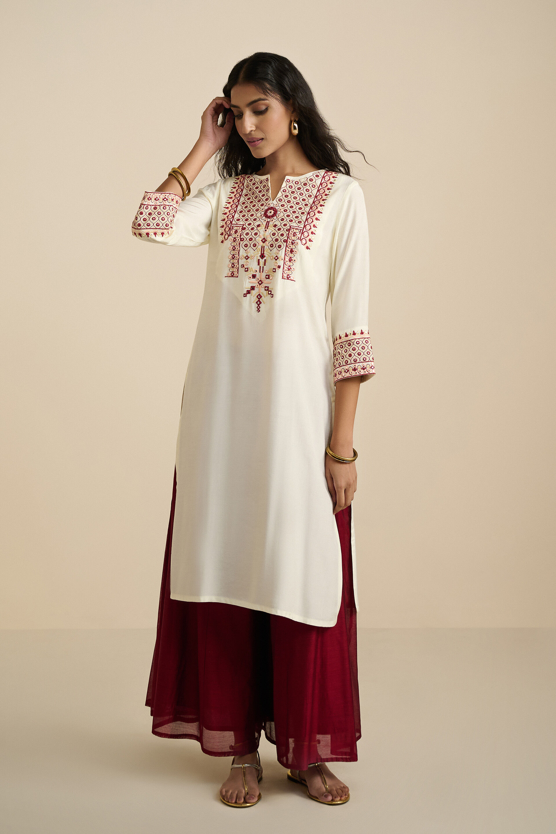 Roshni Printed Kurta, Ivory, image 2